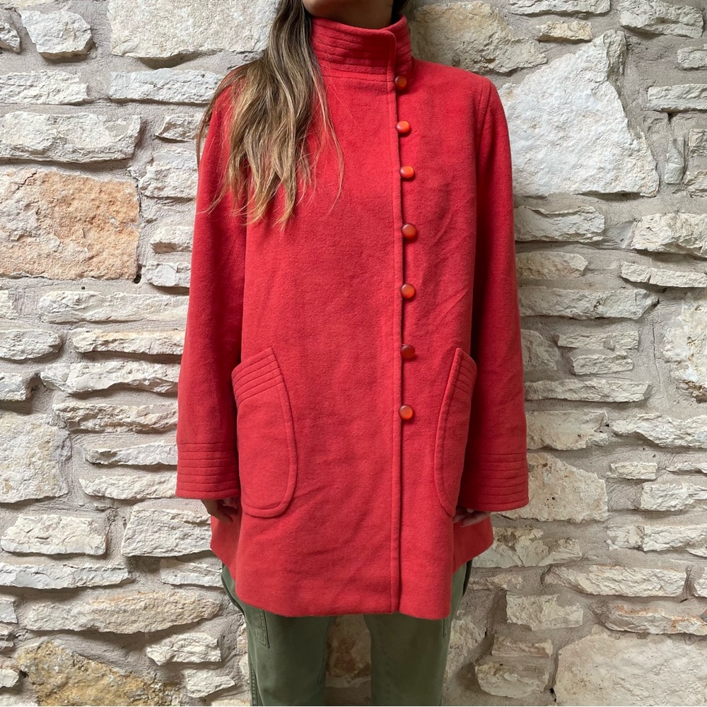 Vintage Oscar De la  Renta red wool/ angora side button coat Size 6 Medium